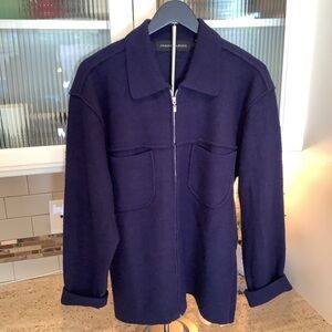 Jhane Barnes Navy Zip-Up Wool Alpaca Sweater Oversized Medium